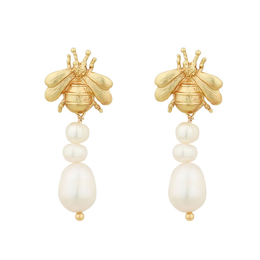 Gold Pearl Earrings Set 3 Pieces